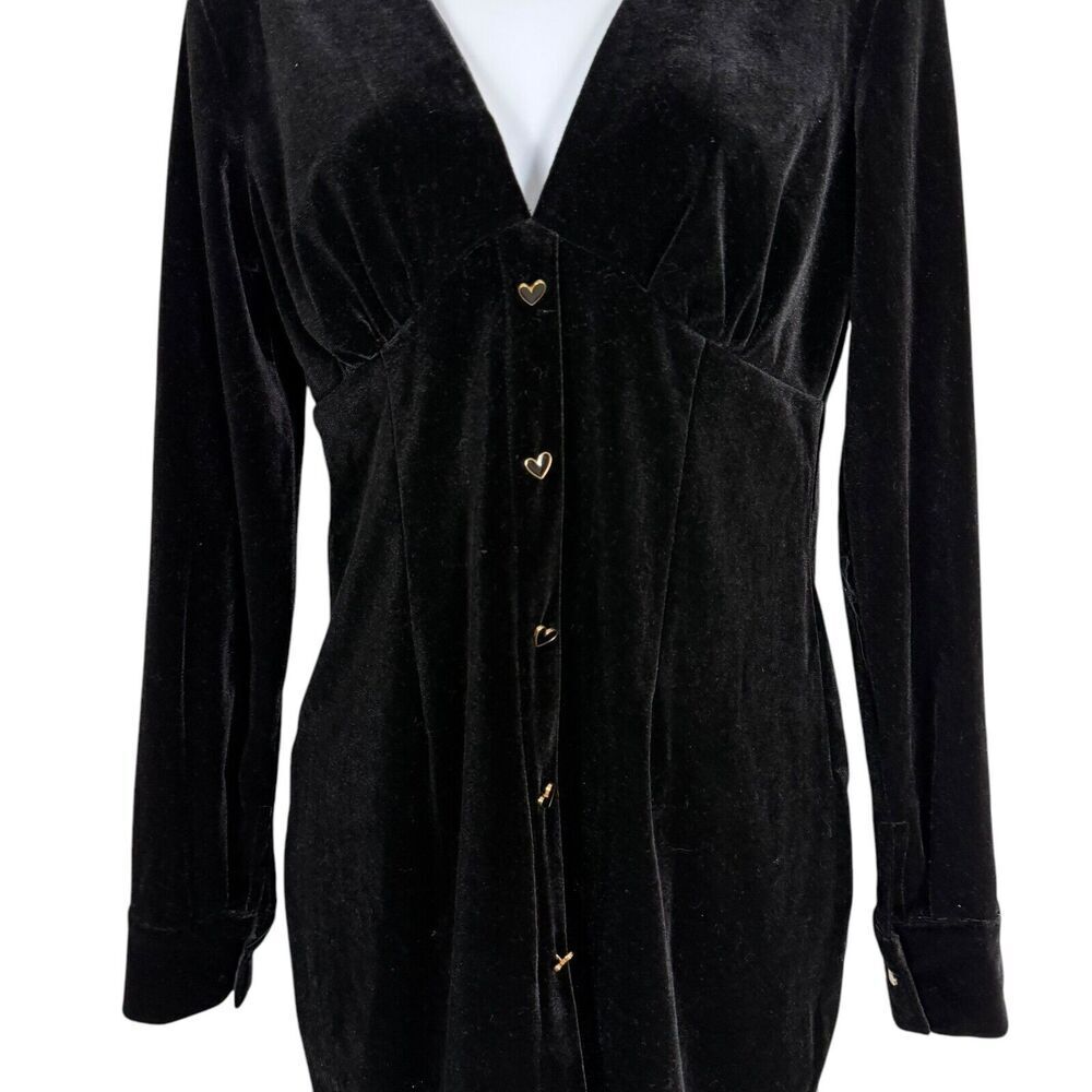 Cider Dress Women Small Black Velvet Witchycore Whimsigoth Heart Buttons Mini - Picture 4 of 8
